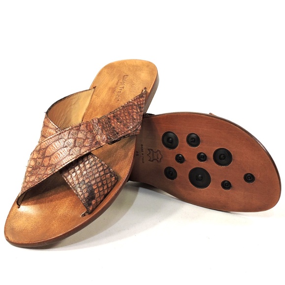 GOODMAN 🇮🇹 MEN'S BROWN REAL SNAKE SKIN FLAT COMFORT SUMMER SANDALS